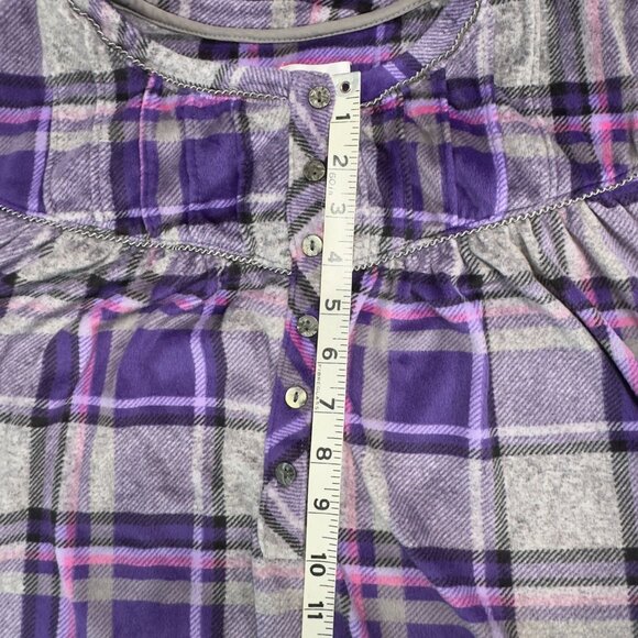 Aria Collection Purple Gray Plaid Long-Sleeve Nightgown Size L Soft PJs Pockets - Picture 15 of 16